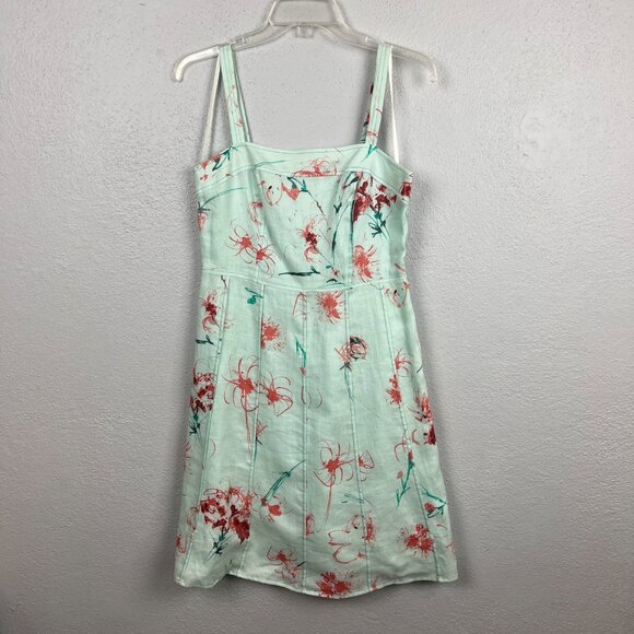 Ann Taylor Women's 100% Linen Blue Printed Sleeveless A Line Dress Size 4P - Picture 1 of 7